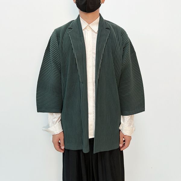 

men's suits blazers miyake pleated men jacket coats basic drape casual simple button black 230227, White;black