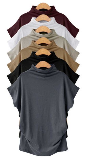 

t-shirt short sleeved women's spring and summer new semi high collar bottomed korean version versatile medium and long loose large, White