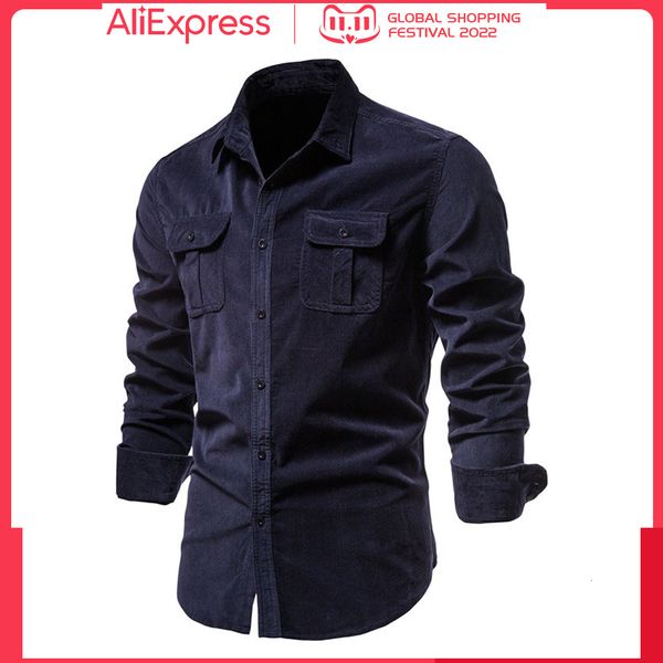 

men's casual shirts single breasted 100% cotton business fashion solid corduroy men autumn slim dress camisas 230227, White;black