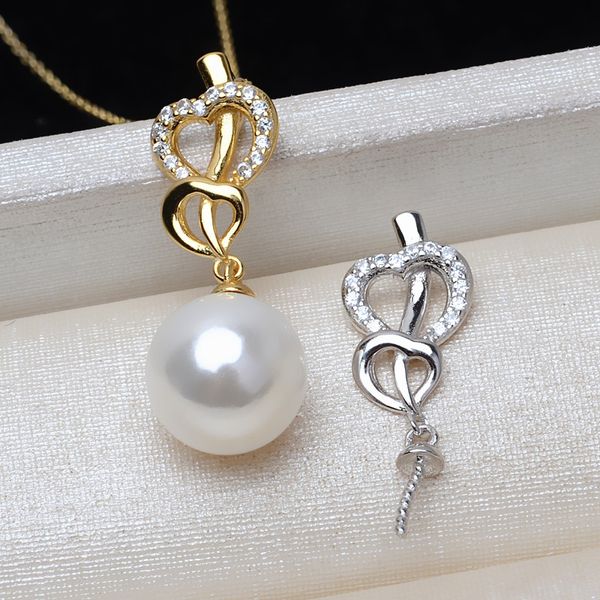 

s925 silver pendant settings 7-12mm love arrow pierced heart pearl pendant mounts diy accessories semi-finished products ps3mdz119, Slivery;crystal