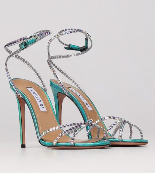 

summer luxury dance plexi sandals shoes women crystal-embellished ankle strap high heels aquazzurs gladiator sandalias lady party wedding br, Black