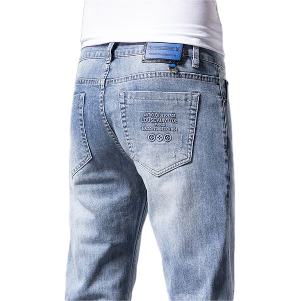 

men's jeans spring summer thin slim fit european american high-end brand small straight double f pants q9544-2, Blue