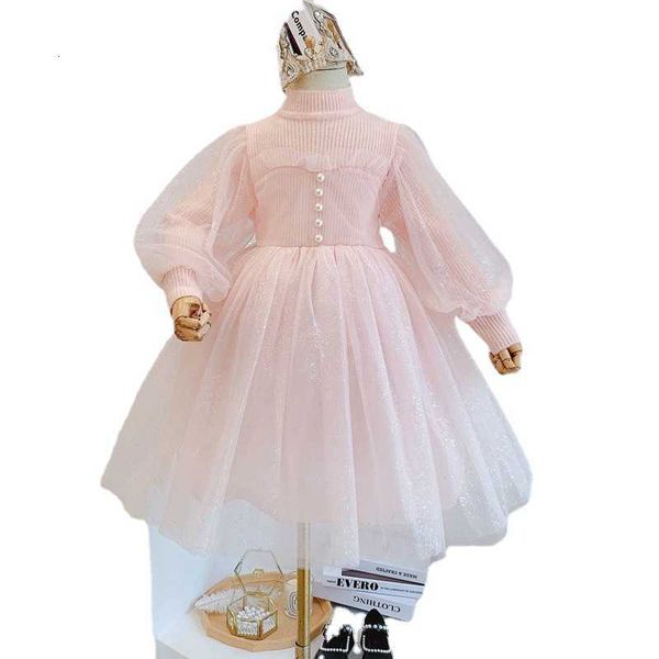 

1 autumn and winter long-sleeved korean version new lantern sleeve girls' foreign style sweater 1ess princess skirt new chil1en's, Blue