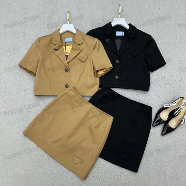 

prad womens two designers piece sets fashions skirt suit jacket stick drill letter ladies two piece sets brown black sml, White