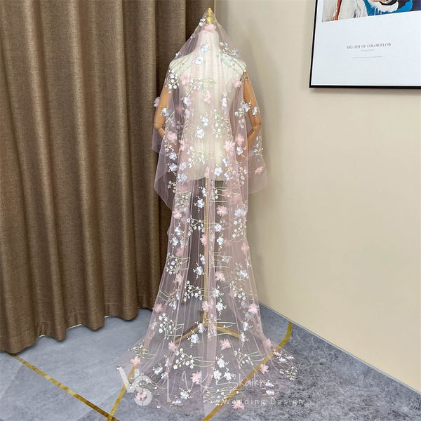 

wedding hair jewelry vk skaikru veils for bride to cover my face 3d floral lace floor length bridal one layer cut edge 230225, Slivery;golden