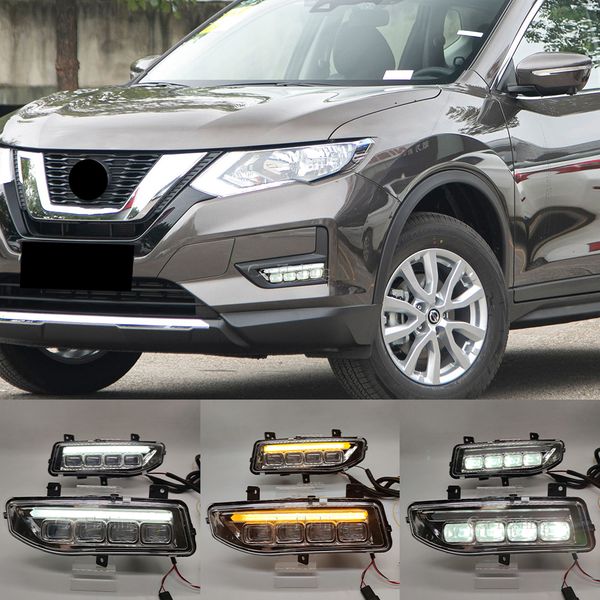 

led drl daytime running lights fog lamp cover for nissan rogue x-trail xtrail x trail 2017 2018 2019 2020 daylight turn signal