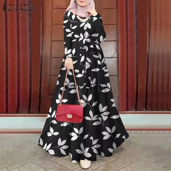 

ethnic clothing women vintage polka dot printed dress islamic long robe muslim abaya autumn elegant ladies lace up clothes 230227, Red