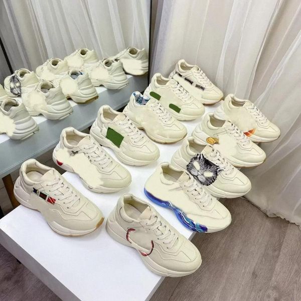 

mens rhyton casual sneaker dad guccie shoes paris fashion women shoe platform sports trainers strawberry mouse wave mouth tiger web print fo, Black
