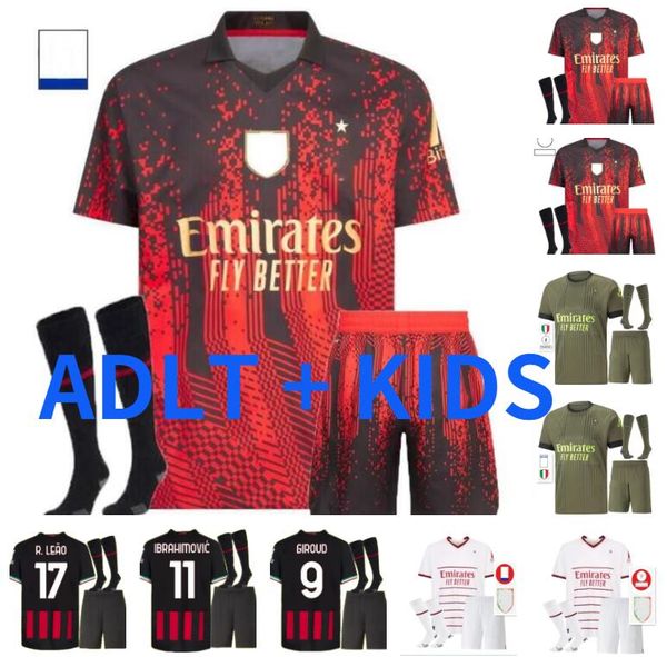 

giroud 22 23 ac milans ibrahimovic soccer jerseys tomori giroud tonali theo r.leao romagnoli brahim fourth kit 2022 2023 a.rebic football sh, Black;yellow