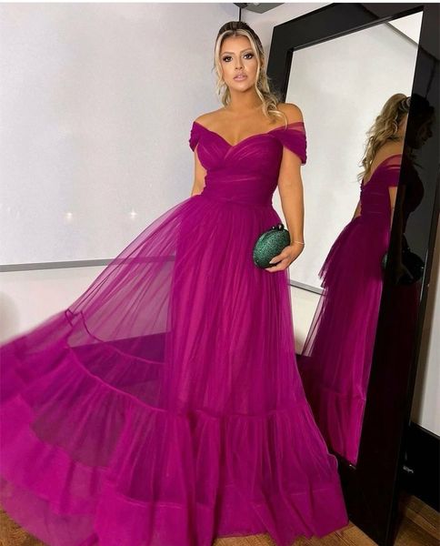 

party dresses elegant long tulle fuchsia evening with pleats aline off shoulder lace up back abendkleid robes de for women 230225, White;black
