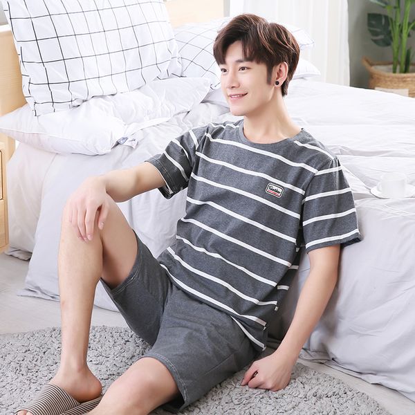 

men's sleepwear est men's pajamas set big yards l-4xl summer striped sleepwear men's short sleeve nightwear short pant leisur, Black;brown