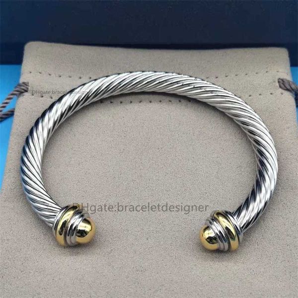 

cuff bracelets 7mm thick women luxury charm bracelet 18k gold plated pearl steel wire rope open twisted intermittent designer love, White