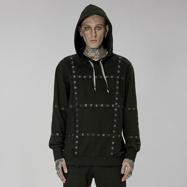 

men's hoodies sweatshirts punkrave punk daily hoodie personality hooded long sleeve pullover sweatshir 230227, Black