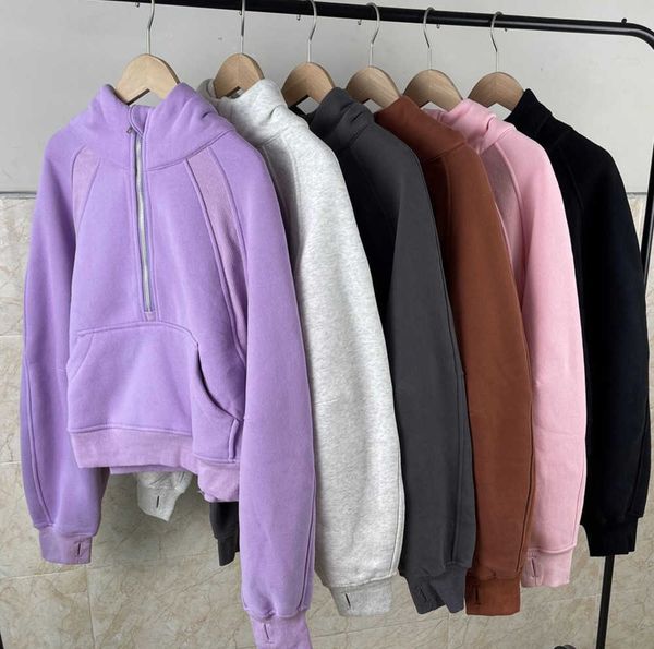

lulus yoga sweatshirt half zip scuba hoody hoodies outdoor leisure lu sweatshirts gym clothes women workout fitness thick motion 29ss, Black