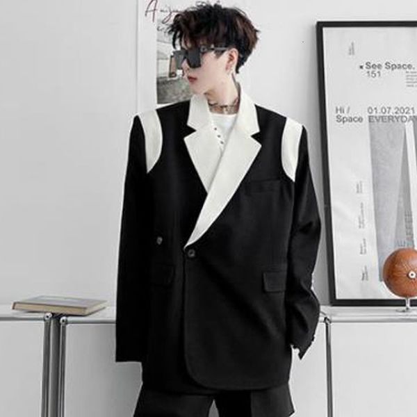 

men's suits blazers autumn korean style personalized double row single button color matching loose fashionable youth casual coat 230227, White;black