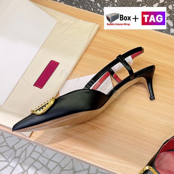

with box womens dress shoes embellishment slingback ladies luxury sandals fashion stiletto summer outdoor sandal size 35-39, Black