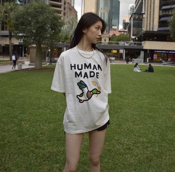 

men's t-shirts human tee made cotton summer 2023 leisure casual duck wheat print men women lovers slub loose short sleeve t-shirt, White;black