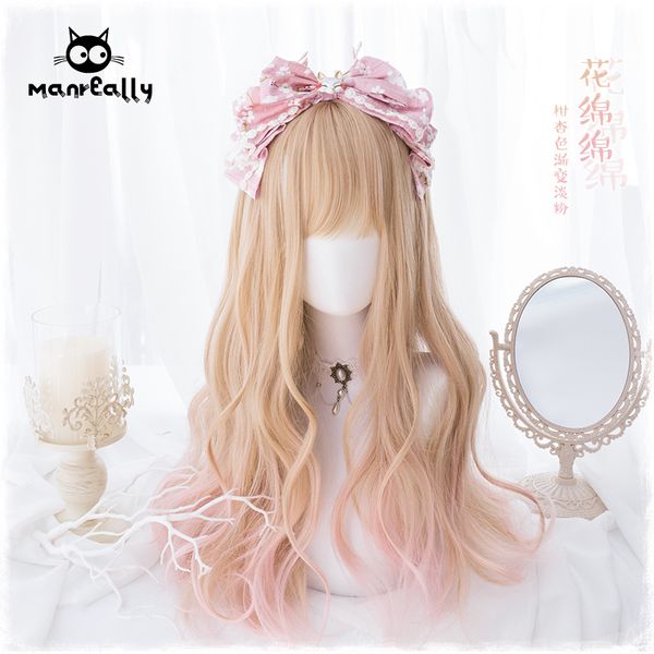 

lolita female long curly hair daily wig high temperature fiber gradient change, Black
