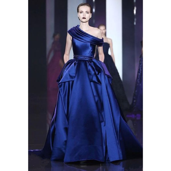 

elegant royal blue evening dresses with detachable skirt a line satin prom gowns celebrity red carpet dresses custom made, Black;red
