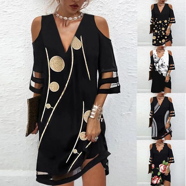 

casual dresses fashion womens bodycon off shoulder vneck mini dress summer beach party vestidos loose boho flora print 230227, Black;gray