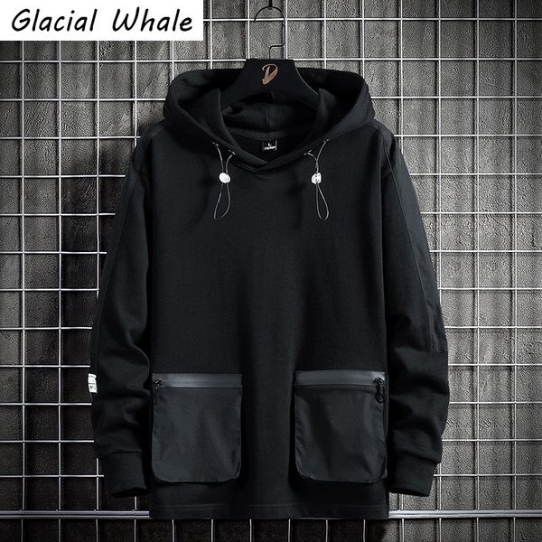 

men's hoodies sweatshirts glacialwhale mens hoodies men winter multi pockets techwear casual sweatshirt oversized streetwear hip hop ho, Black
