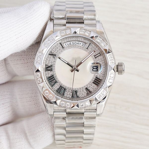 

ladies watch 41mm diamond wristwatch fully automatic mechanical watches stainless steel strap waterproof design montre de luxe wristwatches, Slivery;brown