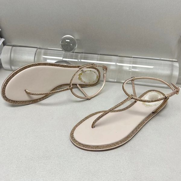 

pin sandals rhinestone flat toe lace decorative ankle band luxury designer dress shoe fashion factory quality womens casual beach shoes rene, Black