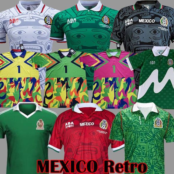 

1986 1998 vintage mexico retro soccer jerseys blanco hernandez blanco campos uniforms 1994 jorge campos goalkeeper football shirt kits, Black;yellow