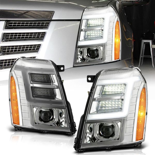 

chrome led drl neon tube headlamp light left right for 07-14 cadillac escalade