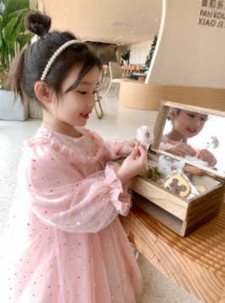 

girls' spring 1ess 2023 new korean version westernized long-sleeved baby princess skirt bright dot gauze skirt trend, Blue