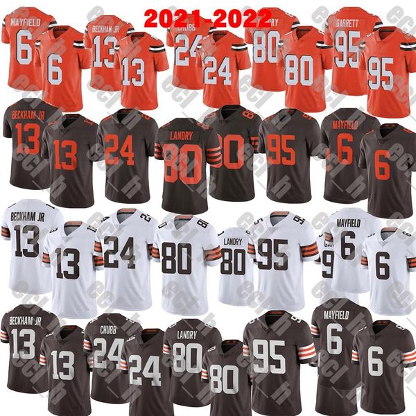 

2021-2022 stitched football jerseys 6 baker mayfield 13 odell beckham jr 24 nick chubb 80 jarvis landry 95 myles garr218j, Black;red