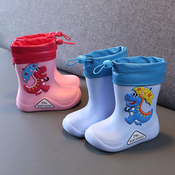 

rain boots eva removable plush rain boots boys girls toddler waterproof children shoes lightweight warm kids water shoes for four seasons 23, Black;red
