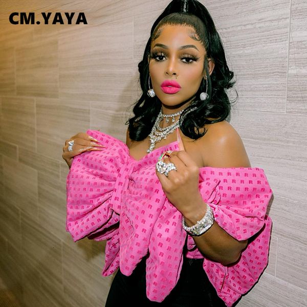 

women's blouses shirts cm.yaya elegant women butterfly crop party club prom letter strapless cape style croped blouse shirt 230227, White