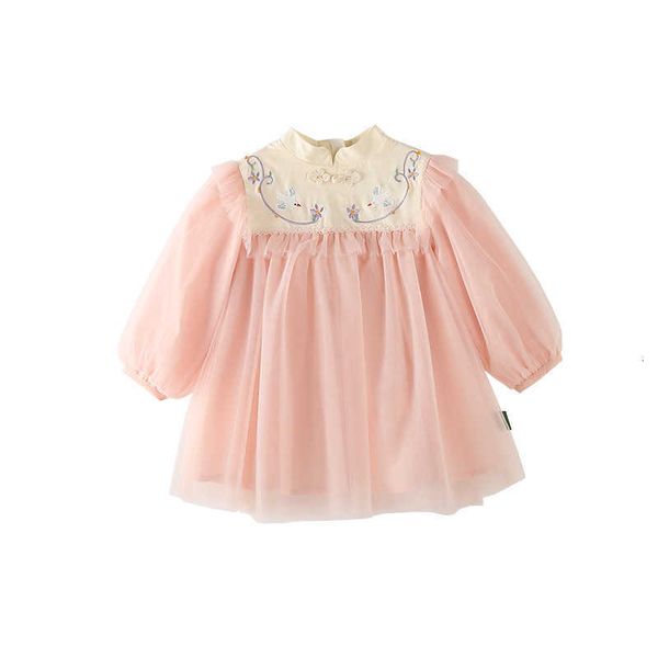 

chil1en's 1ess 22 autumn 1ess new girls' baby gauze skirt embroidered hanfu 1ess gauze western-style skirt autumn, Blue