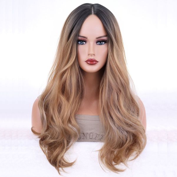 

black light brown ombre wig woodfestival loose wavy long synthetic hair women middle hairline