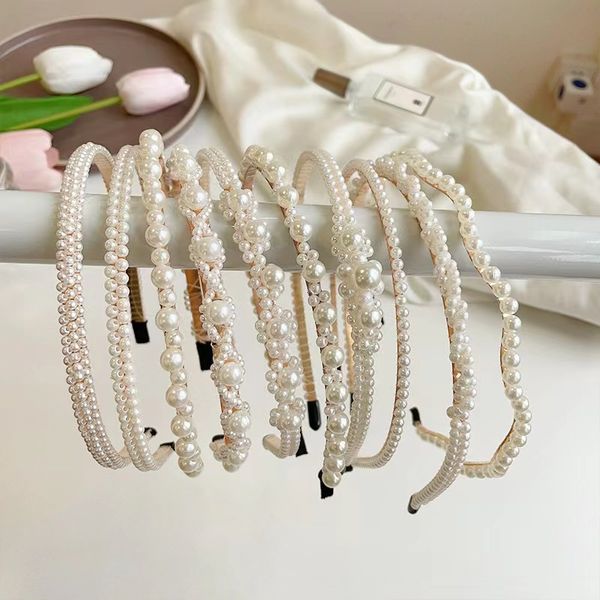 

french vintage white faux pearl hairbands elegant sweet elastic hair hoop women korean handmade wedding bridal hair accessories hairjewelry, Silver