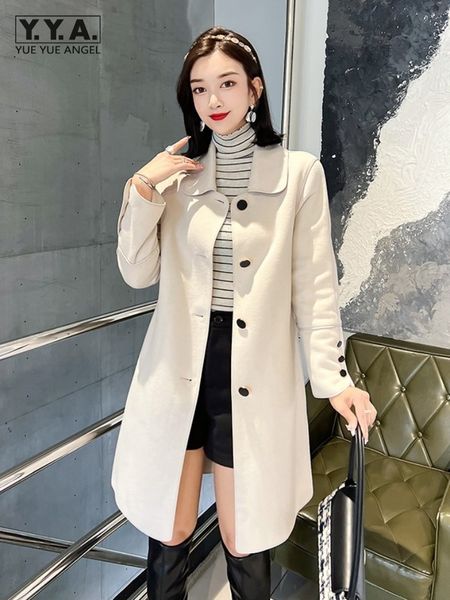 

women's wool blends autumn winter office ladies elegant coat fashion patchwork designer single breasted long trench women casual overco, Black