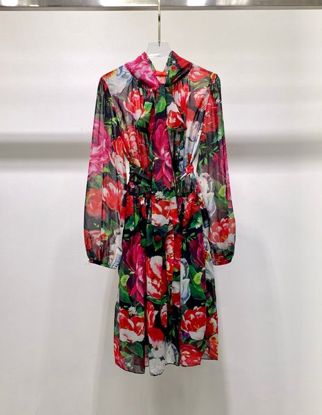 

2023 spring print dress romantic and elegant, Black;gray