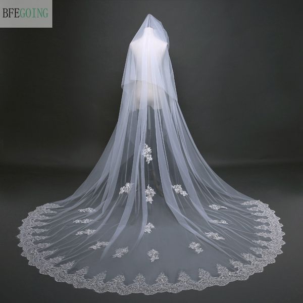 

wedding hair jewelry 3 m tulle lace beading bridal long veil 230225, Slivery;golden