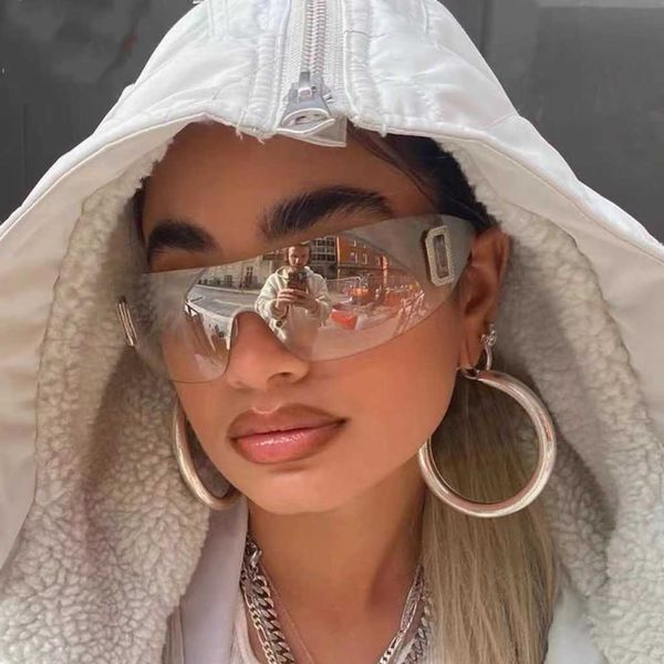 

new y2k spicy girl sunglasses letter one-piece sunshade millennium sunglasses women's advanced slim eyeglasses, White;black