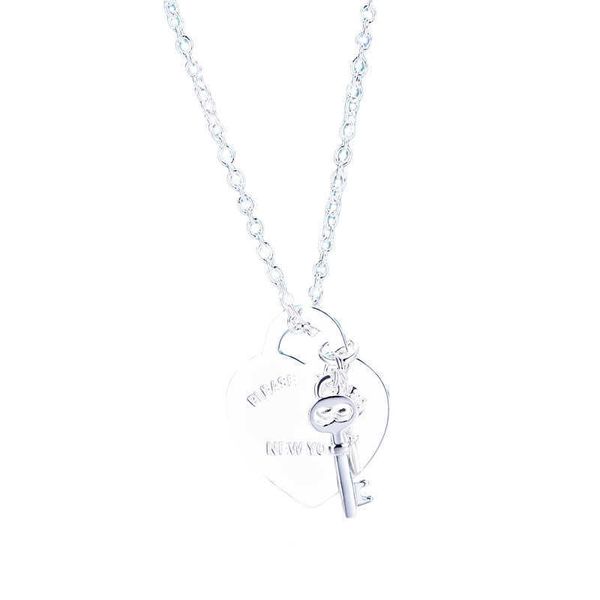

high version love key necklace female tiffay heart english hangtag rose gold collar original packaging, Black