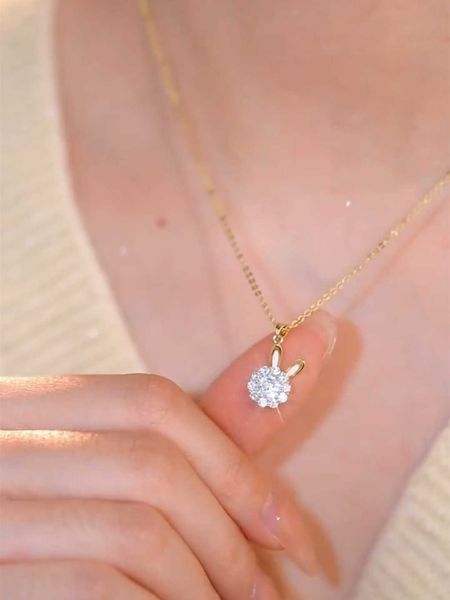 

rotating zircon rabbit necklace women's versatile collar chain sweet and lovely ring women's fashion versatile earrings, Silver