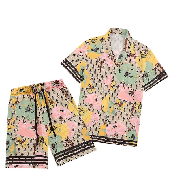 

23ss mens summer designer shirts beach pants sets fashion baroccoflage hawaii floral print casual shirt men slim fit short sleeve board beac, White;black