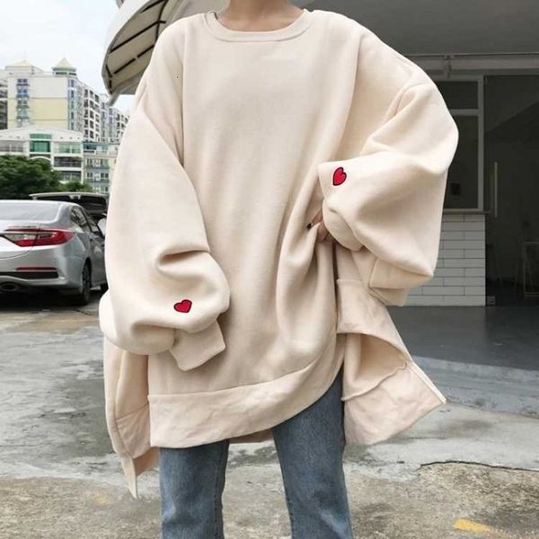 

womens hoodies sweatshirts khaki oversized 5xl4xl women fall heart print pullovers white hoodie long sleeve streetwear drop 230227, Black