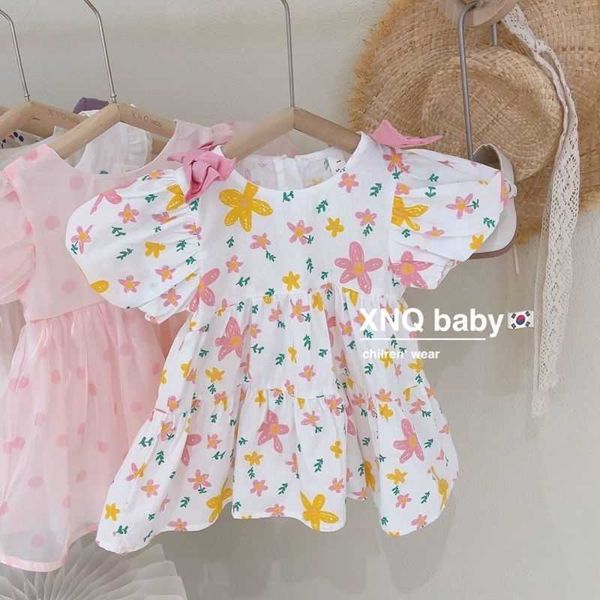

girl's dresses summer floral dress lolita child baby girls casual sun dress children for teens party princess lace child little girls c, Red;yellow