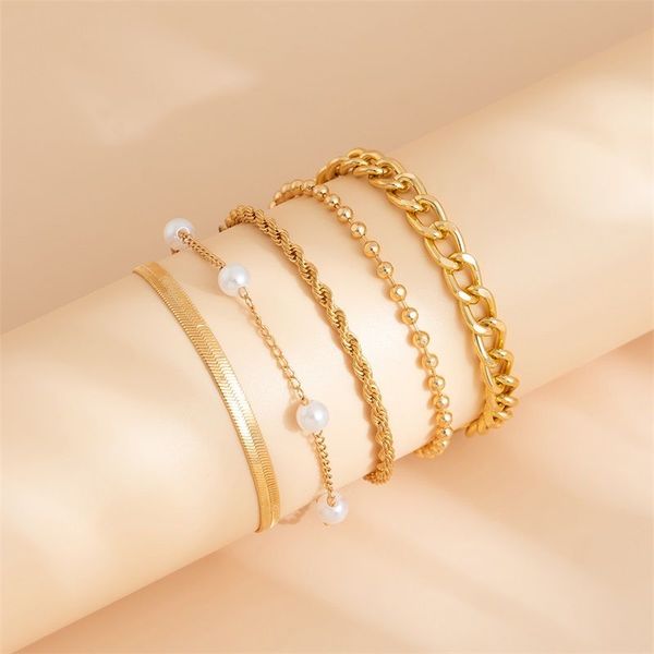 

hand bracelet chain bracelets for women gold plated bangle personalised multilayer imitation pearl joker twist bracelet link chain love desi, Black