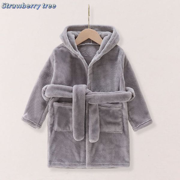 

pajamas winter baby boys girls flannel hooded children for bathrobe warm solid color long sleeve kids dressing gown belt sleepwear robes 230, Blue;red