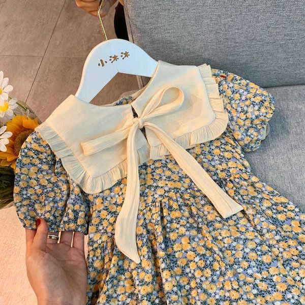 

girl's dresses summer floral print lolita child clothes navy dress girls dress elegant children for teens party princess sundress 6 7 y, Red;yellow