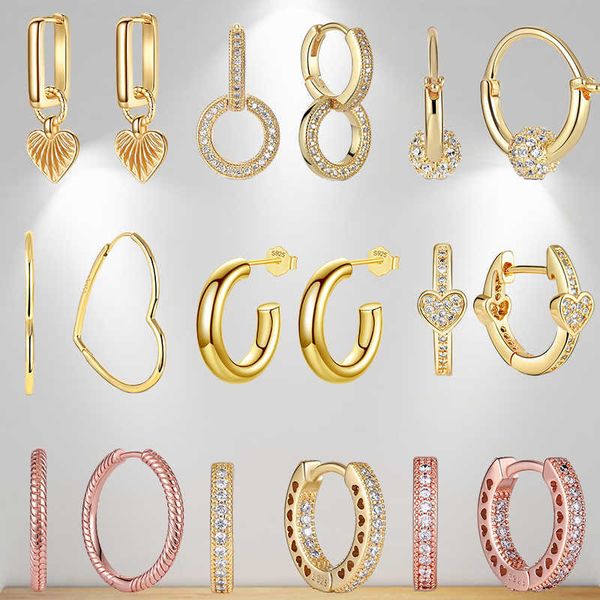 

charm 2022 brand new 925 silver earring original brand round rose gold earring fit pandoras fashion women exquisite d earrings gift l230227, Golden