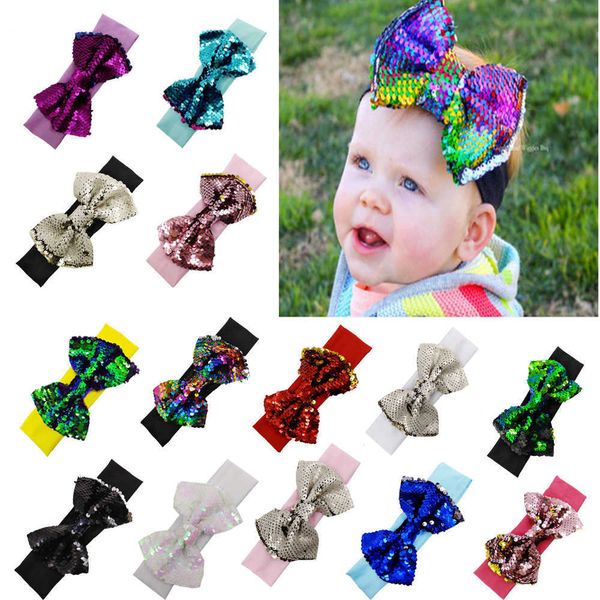 

children's headband baby color sequin bow headbands hair band, Silver